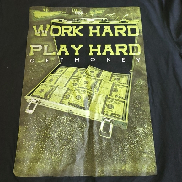 FLYING HORSE 'Work hard, Play Hard, get money' black short sleeve graphic t 3XL - Picture 4 of 6